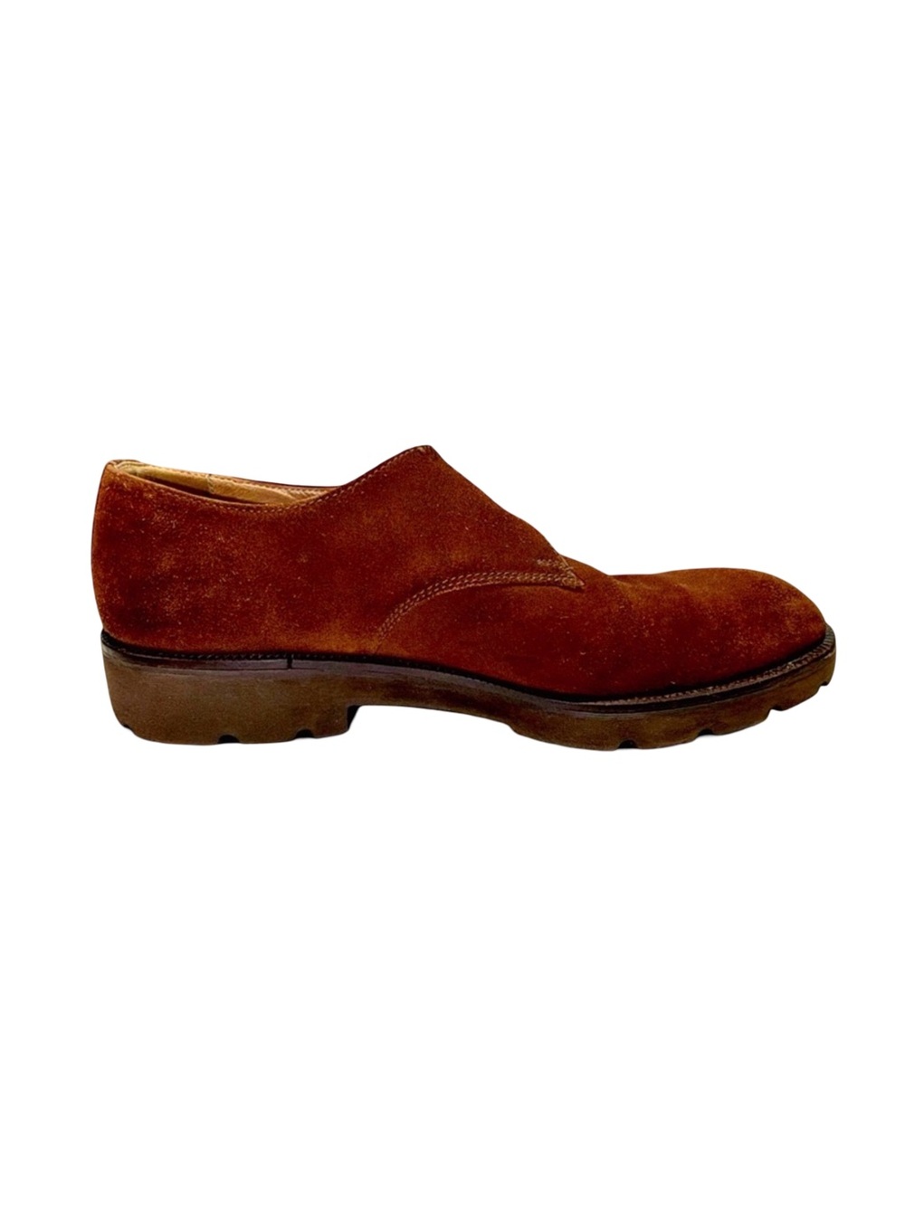 Charles Jourdan Men’s Suede Monk Strap Shoes Cognac Brown Lug Sole Luxury 10.5